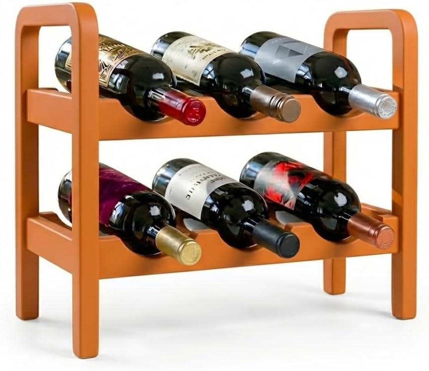 SAVUK Wine Rack 6 Bottle Countertop Bottle Rack Aesthetic 2 Tier Premium Wooden Freestanding Mini Bar and Home Bar Storage Aging Rack