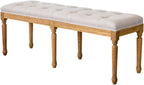 Modern French Vintage Bench with Padded Seat and Rubberwood Legs, Memory Foam Upholstered Entryway and Dining, Tufted Fabric End of Bed for Bedroom Living Room Hallway Entryway