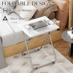 TV Tray Table,Folding Table with Cup Holder Portable,Foldable Snack Tray for Eating,Small Folding Tables Set of 2,Dinner Tables for Couch, Living Room,Small Space (White Marble,2Pcs)