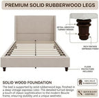 Queen Size Upholstered Bed Frame, 52.7" High Headboard Wingback Bedframes with Solid Wood Retro Legs, Sturdy Metal & Wooden Slat Support/No Box Spring Needed/No Noise, Clay Taupe Boucle