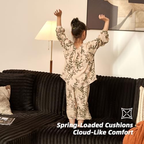 GOSUHI 139" U-Shaped Cloud Couch, Modular Sectional, Deep Seats, Black | Pocket Spring Cushions, Oversized 7-Seater, Left Facing Chaise, Corduroy Upholstery Couches for Living Room