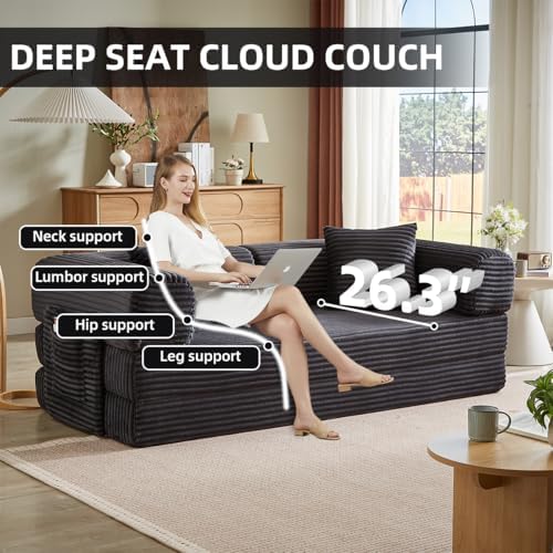 81 Inch Convertible Futon Sofa Bed,Fold Out Floor Sofa Couch with Fixed-Shape Frame,Corduroy Foldable Mattress Pull-Out Couches for Living Room (Dark Grey)