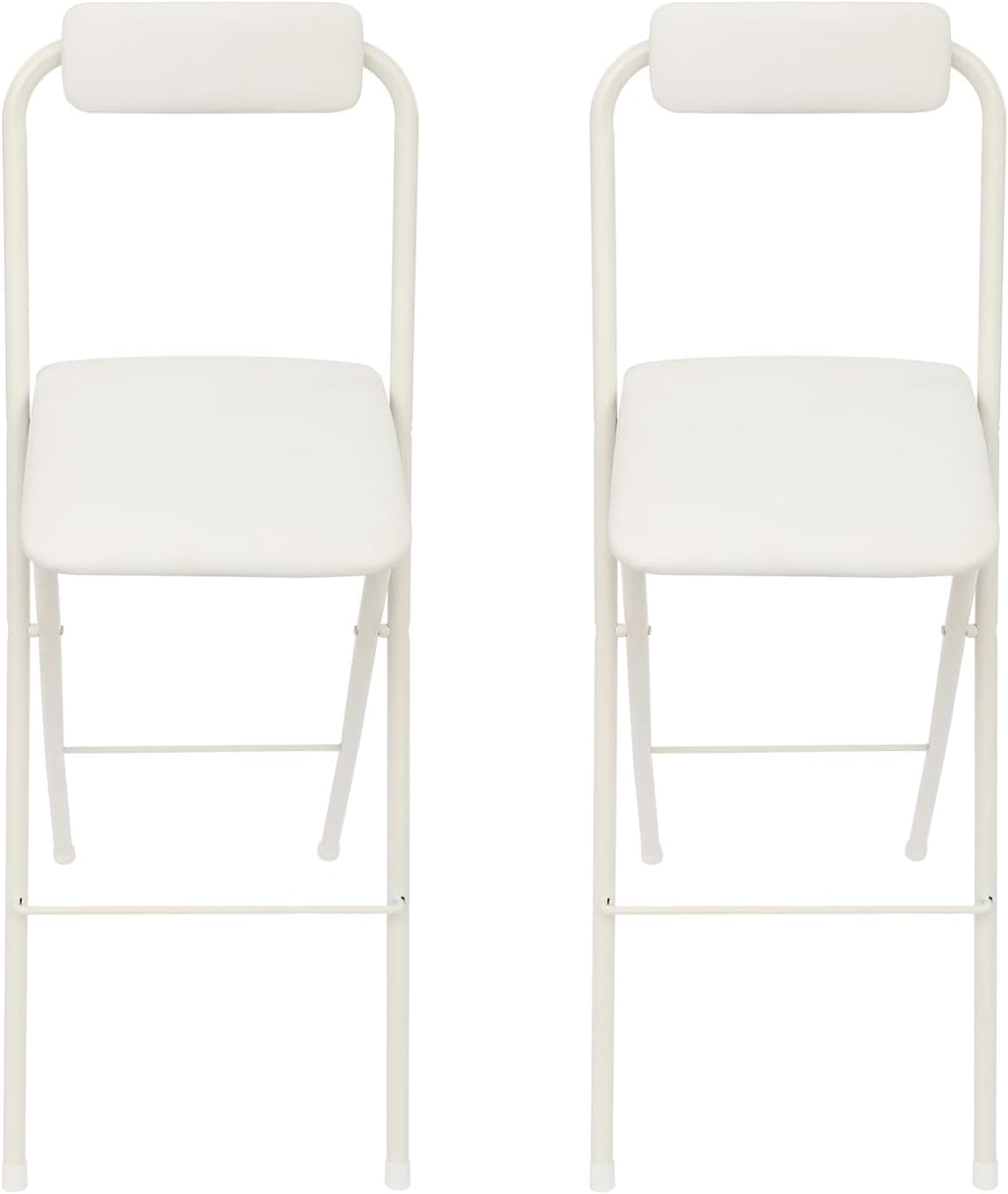 29.5" Bar Height Folding Stools Set of 2, Heavy Duty 275lb Capacity Foldable Bar Chairs with Backrest and PU Leather Padded Seat, Space Saving Portable High Stools for Home Bar Party & Kitchen (White)
