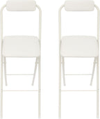 29.5" Bar Height Folding Stools Set of 2, Heavy Duty 275lb Capacity Foldable Bar Chairs with Backrest and PU Leather Padded Seat, Space Saving Portable High Stools for Home Bar Party & Kitchen (White)