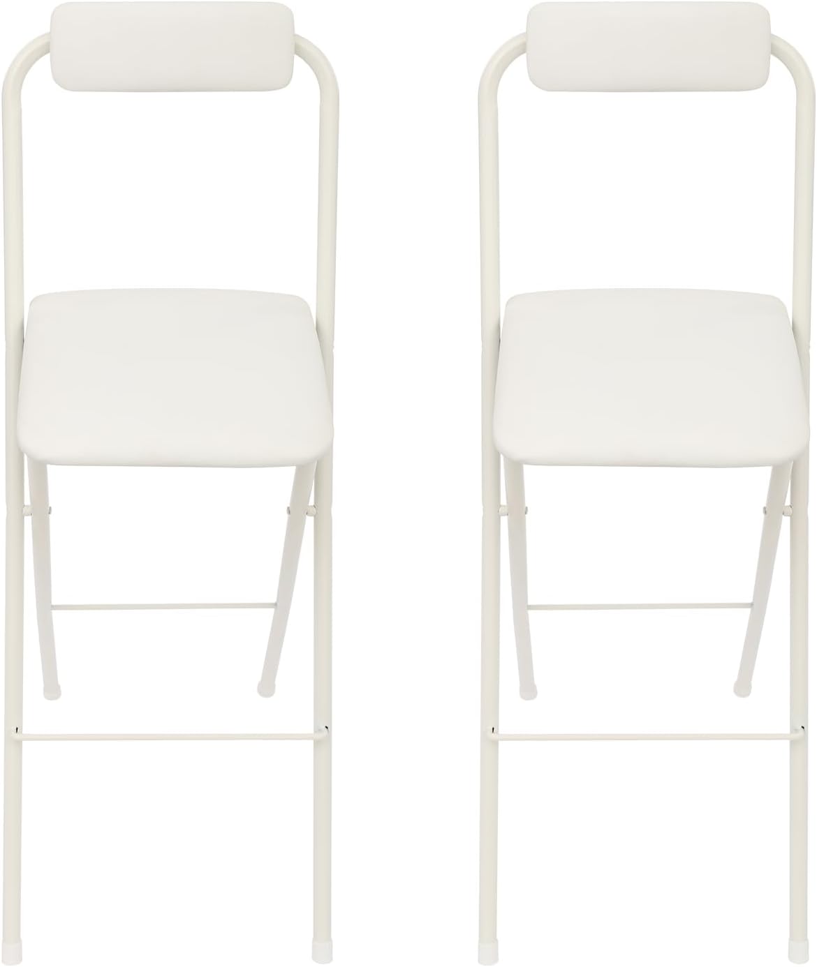 29.5" Bar Height Folding Stools Set of 2, Heavy Duty 275lb Capacity Foldable Bar Chairs with Backrest and PU Leather Padded Seat, Space Saving Portable High Stools for Home Bar Party & Kitchen (White)
