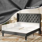 SHA CERLIN Queen Upholstered Bed Frame, Button Tufted Design, Dark Grey