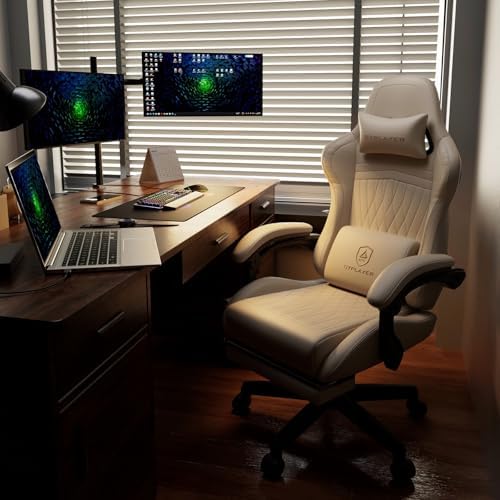GTPLAYER Gaming Chair with Speakers ACE-PRO, Computer Video Game Chairs with Footrest for Adults, Built-in Speakers, App Support & Bluetooth Control, Ergonomic Reclining Silla, Linkage Armrest, Ivory