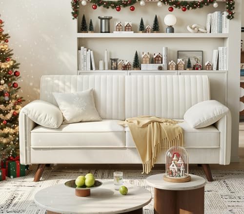 ONBRILL 64.5" Loveseat Sofa, Chenille Loveseat Couch for Living Room, Beige