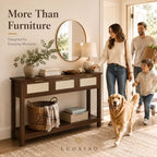Luoxiao Console Table for Entryway with 3 Rattan Drawers Storage Open Shelf | Narrow Entry Table for Hallway, Foyer, Couch, Front Entrance, Anti-Tip, Easy to Assemble, 47 Inch, Walnut, Mid-Century Modern