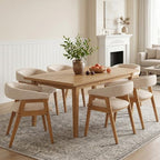 CIMOTA Modern Barrel Dining Chairs with Arms Set of 2, Upholstered Fabric Kitchen & Dining Room Chairs with Open Back/Solid Wood Legs, Comfortable Side Chairs, Linen Beige