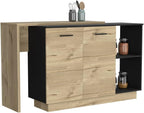Kitchen Island with Double Doors and Three Shelves in Black | Includes two external shelves and three interior shelves for storage