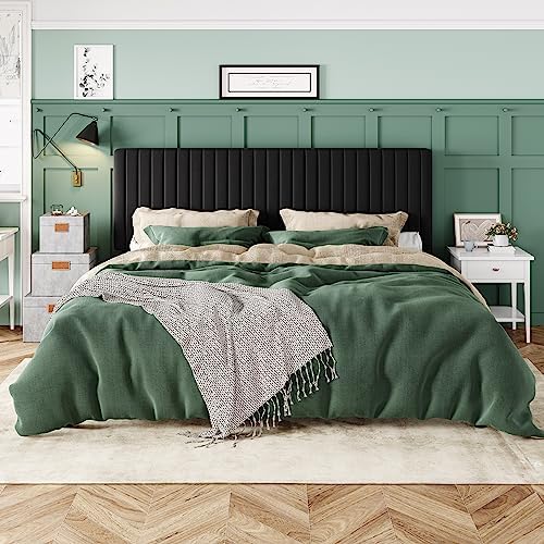 Allewie King Platform Bed Frame, Velvet Upholstered with Adjustable Vertical Channel Tufted Headboard, Mattress Foundation with Strong Wooden Slats, Box Spring Optional, Easy Assembly, Black