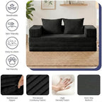 Convertible Sofa Bed, 4-in-1 Loveseat with Removable Armrests Backrest, Corduroy Futon Couch Bed with Pillow, Foldable Mattress Sleeper Sofa for Living Room Bedroom Small Place (Black)