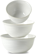 Hasense Mixing Bowls, Ceramic Serving Dishes for Cooking, Baking, Prepping, Nesting Bowls for Salads, Fruit, Popcorn, 2.1/1.5/1.0 Qt, Dishwasher & Microwave Safe, Clay-Infused White
