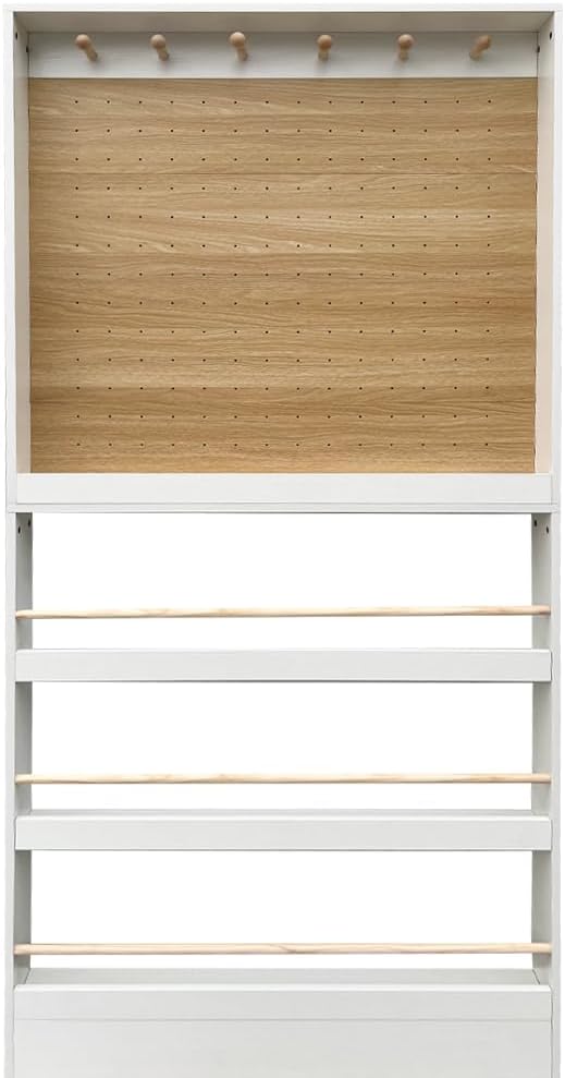 70.1" Tall Behind-The-Door Bookshelf - Open-Shelf Wooden Floor Bookcase with Perforated Board | 4/6/8 Inch, Multi-Purpose Display Storage Organizer White-Wood 31.5×4×70.1"