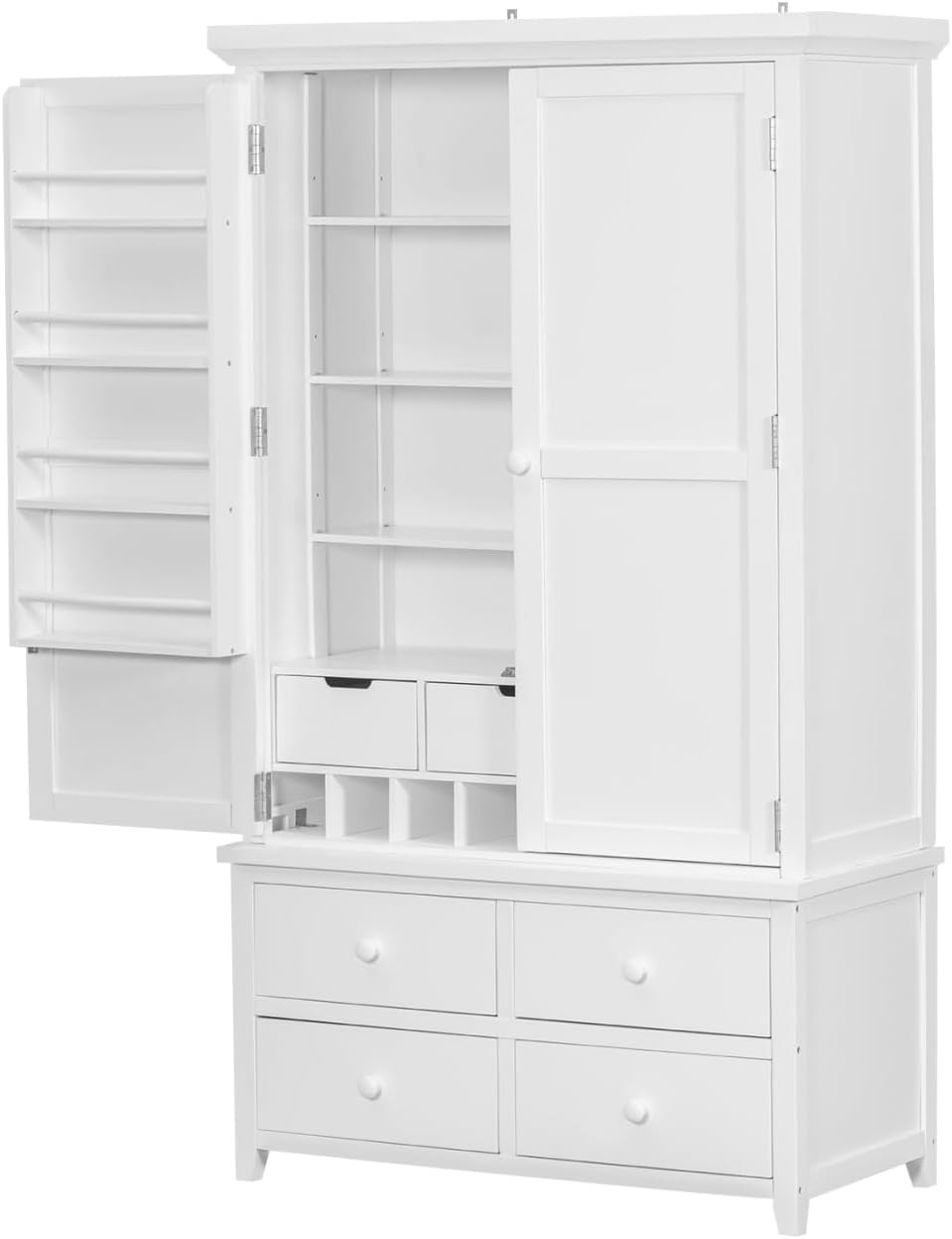 roomfitters Kitchen Pantry Organizers and Storage Kitchen Cabinet, Storage Hutch with Door Spice Racks, Wine Rack, White