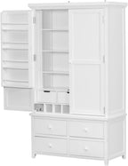roomfitters Kitchen Pantry Organizers and Storage Kitchen Cabinet, Storage Hutch with Door Spice Racks, Wine Rack, White