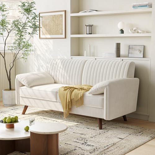 ONBRILL 64.5" Loveseat Sofa, Chenille Loveseat Couch for Living Room, Beige