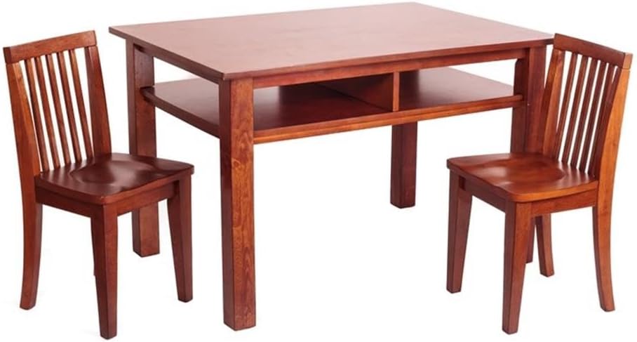 Pemberly Row Contemporary Kid's 3 Piece Table and Chair Set, Solid Wood Construction, Cherry Finish, Includes 2 Chairs, 25" H Table, Comfortable Contoured Seats, Baby and Kids Room Furniture