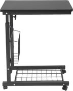 Adjustable Side Table, Modern Dual Shelves Rolling Side Table with 4 Brake Wheels, C-Shaped End Table Laptop Desk for Living Room Bedroom Dorms Office (Black)