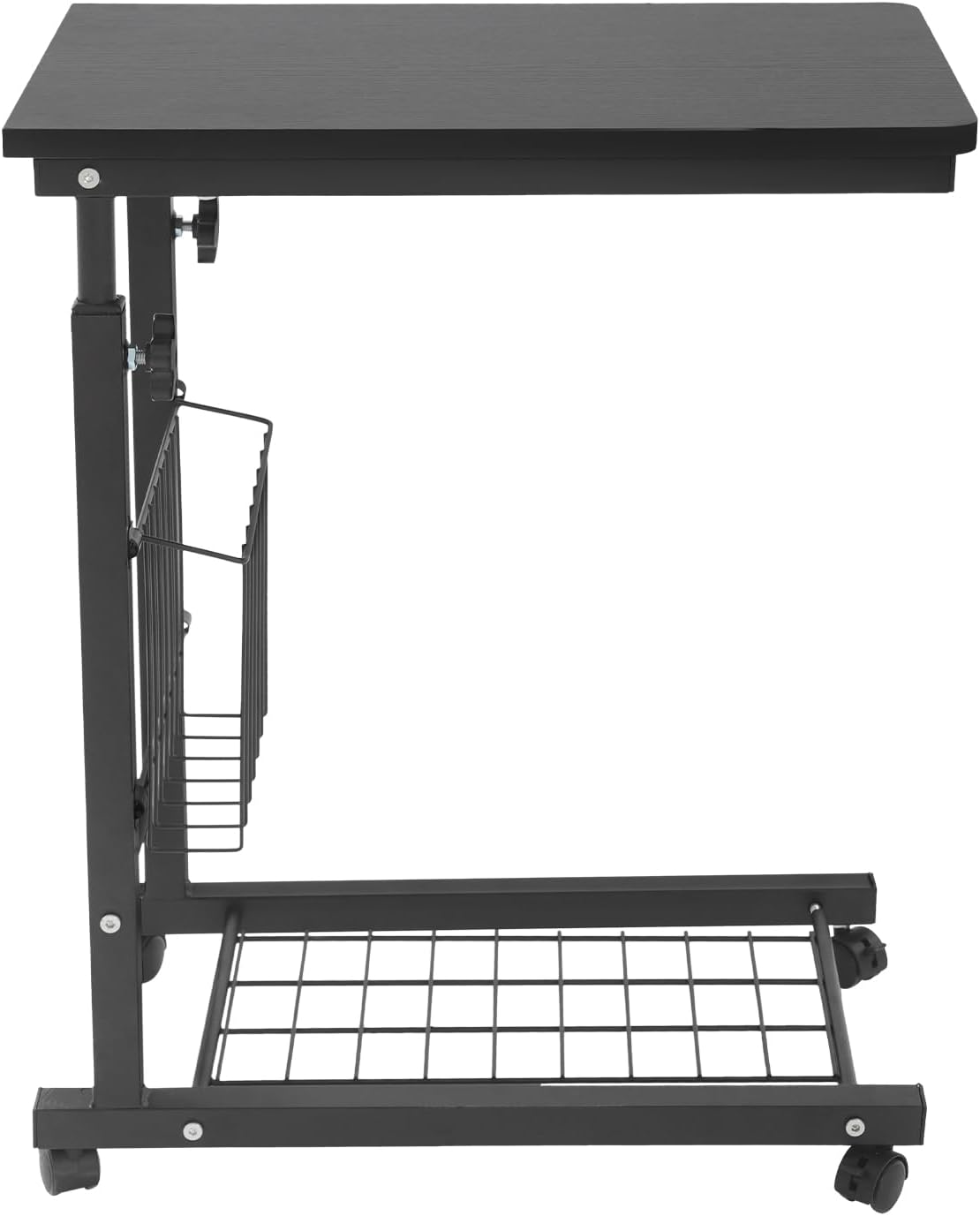 Adjustable Side Table, Modern Dual Shelves Rolling Side Table with 4 Brake Wheels, C-Shaped End Table Laptop Desk for Living Room Bedroom Dorms Office (Black)