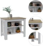 Kitchen Island with Three Storage Shelves and Four Legs | Tabletop with protective film for hygiene