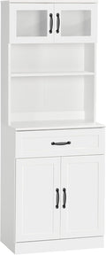 HOMCOM 63.5 Inches Freestanding Kitchen Pantry, 4-Door Buffet Cabinet with Hutch, Coffee Bar Storage Cabinet with Adjustable Shelves, White