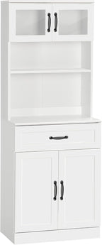 HOMCOM 63.5 Inches Freestanding Kitchen Pantry, 4-Door Buffet Cabinet with Hutch, Coffee Bar Storage Cabinet with Adjustable Shelves, White