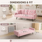 Anwick Modern Velvet 2 in 1 Futon Sofa Bed,Convertible Folding Sleeper Bed Couches with 2 Pillows,73" Tufted Recliner Love Seat with Golden Chrome Legs for Living Room Apartment Office (Pink)