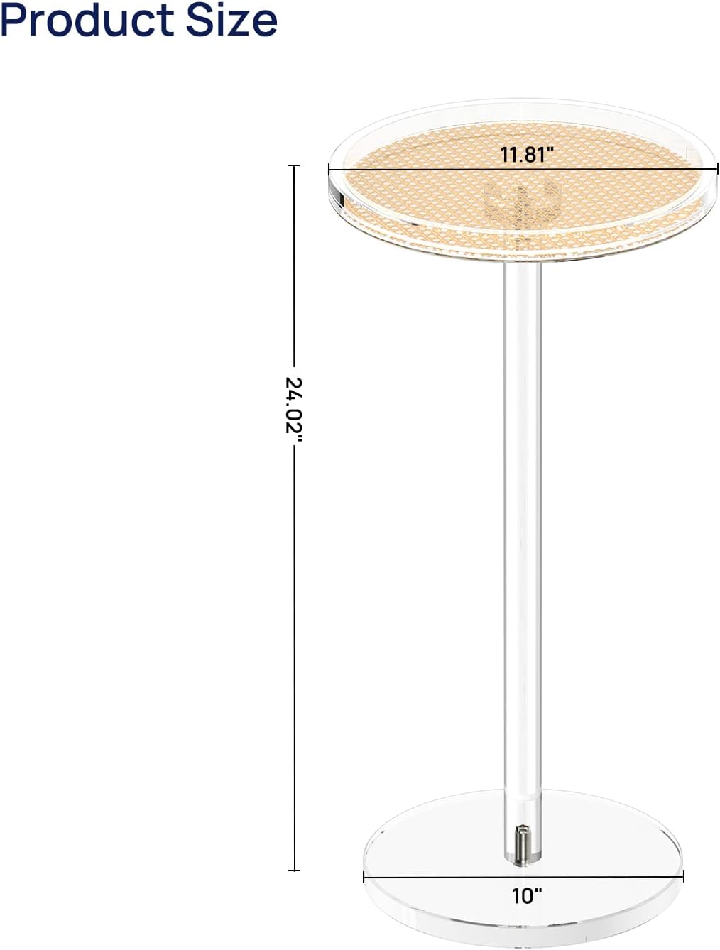 HMYHUM Acrylic Rattan Drink Table for Small Spaces, 11.8'' L x 11.8'' L x 24'' H, Round Coffee Martini Drink Side Table with Pedestal for Living Room, Corners, Sofa, Clear, Easy Assembly