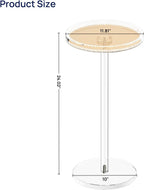 HMYHUM Acrylic Rattan Drink Table for Small Spaces, 11.8'' L x 11.8'' L x 24'' H, Round Coffee Martini Drink Side Table with Pedestal for Living Room, Corners, Sofa, Clear, Easy Assembly