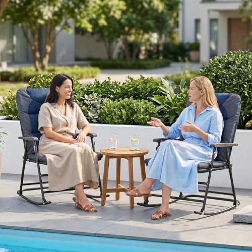 Outsunny Oversized Folding Rocking Camping Chair Set of 2 Padded Navy Blue | Outdoor Rockers, High Back and Armrests, Portable Outdoor Patio Chairs, Steel Frame, Garden Porch Lawn