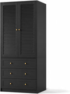 GarveeHome 70" Wardrobe Armoire Wooden Closet with 3 Drawers, Black