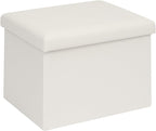 B FSOBEIIALEO Folding Storage Ottoman, 16.5" Faux Leather Ottomans, White | Small Ottoman with Storage Bench, Rectangle Foot Rest Chest Seat, for Living Room, Bedroom, Home Office, Dorm