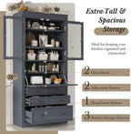 SOFTSEA Kitchen Pantry Cabinet with 3 Drawers, Kitchen Storage Cupboard with Power Outlet and Adjustable Shelves, Freestanding Display Cabinet for Living Room Dining Room, 36x16.5x78inch, Grey