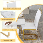 79" White Gold Dining Table Set for 8, Luxury Faux Marble Dining Table Set for 8 with White Gold Chairs, Kitchen Table Set with Gold Chrome Legs for Dining Room, Office