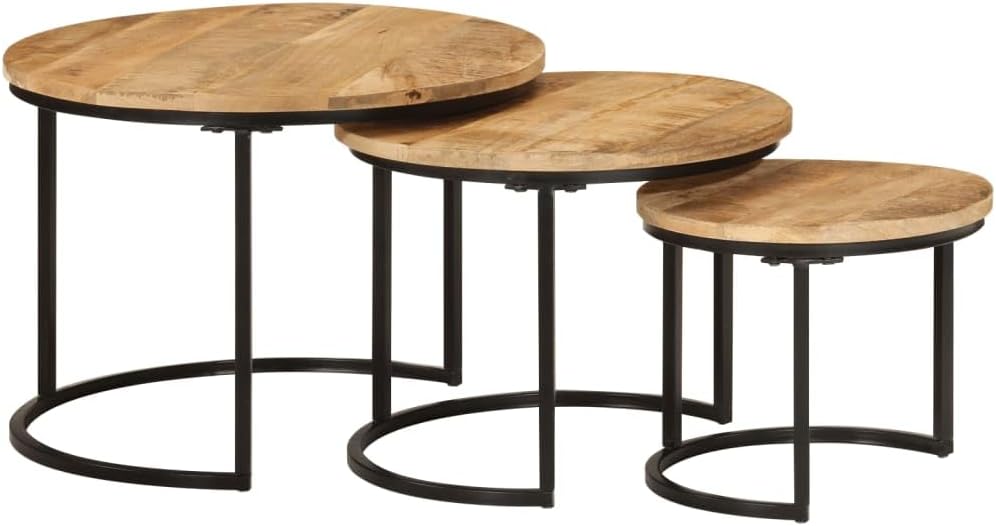 Nesting Tables 3 pcs Solid Mango Wood | Space-Saving Design, Sturdy Tabletop, Versatile for Living Room, Bedroom, Office