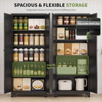 71" Metal Kitchen Pantry Cabinet with 4 Adjustable Shelves & Doors | Freestanding Metal Storage Cabinet with Adjustable Leveling Feet for Kitchen, Pantry & Dining Room, Black
