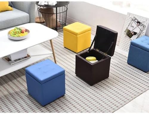 Bonded Leather Square Cube Storage Ottoman,12x12x14inch,Upholstered Foot Rest Stool with Hinged Lid,Faux Leather Footrest Ottoman Thicken Foam Padded Seat (Purple)