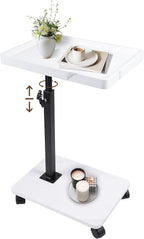 C Table Side Table End Table Adjustable Height，C Shaped End for Couch，Snack Tables,360°Swivel TV Tray Sofa Table， For Small Spaces，Side Tables living room and bedroom for Sofa, Bed,Chair(White)