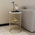 Telephone Table, Marble Side Table Living Room Telephone Table Corner Table Bedroom Bedside Table Storage Shelf,Gold，11.8" × 21.6" (Color:White)