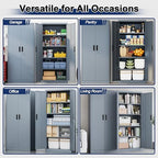 BESFUR Metal Storage Cabinet with 2 Doors and 4 Adjustable Shelves Garage Storage Cabinet with Lock 71" Office Storage Cabinets Locking Cabinets for Garage Office Shop Home (Gray)
