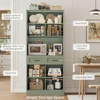 HOSTACK 71" Tall Kitchen Pantry Storage Cabinet, Wood Kitchen Hutch, Green | Modern Pantry Cabinet with Microwave Stand, Hutch Cabinet with Countertop & Drawers, Storage Cabinet for Living Room