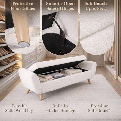 HomePop 60" Modern Storage Bench with Wood Legs - Sherpa Cream