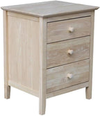 25"H Solid Wood Bedroom Nightstand with 3 Drawers, Parawood Construction, Paint or Stain in Any Color, Durable and Eco-Friendly, Unfinished