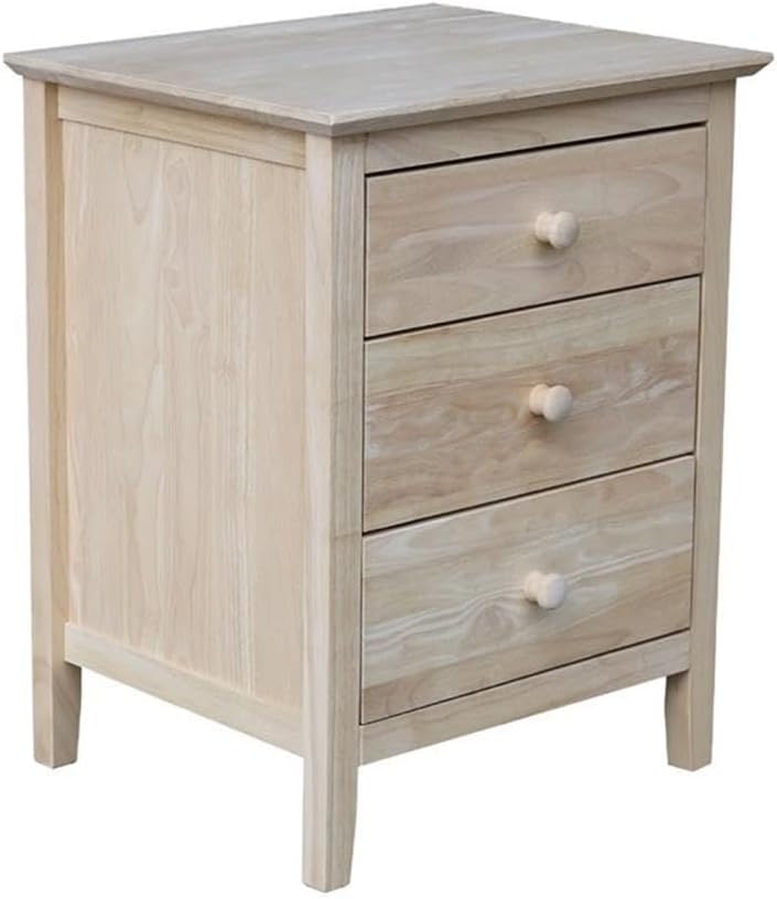 25"H Solid Wood Bedroom Nightstand with 3 Drawers, Parawood Construction, Paint or Stain in Any Color, Durable and Eco-Friendly, Unfinished