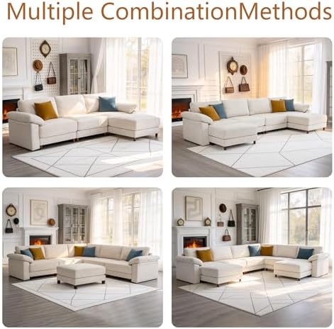 Oversized L Shaped Sectional Couch for Living Room, Extra Large Deep Seat Modular Sectional Sofa with Washable Covers, Modern Cloud Couch for Apartment, Bedroom, Beige