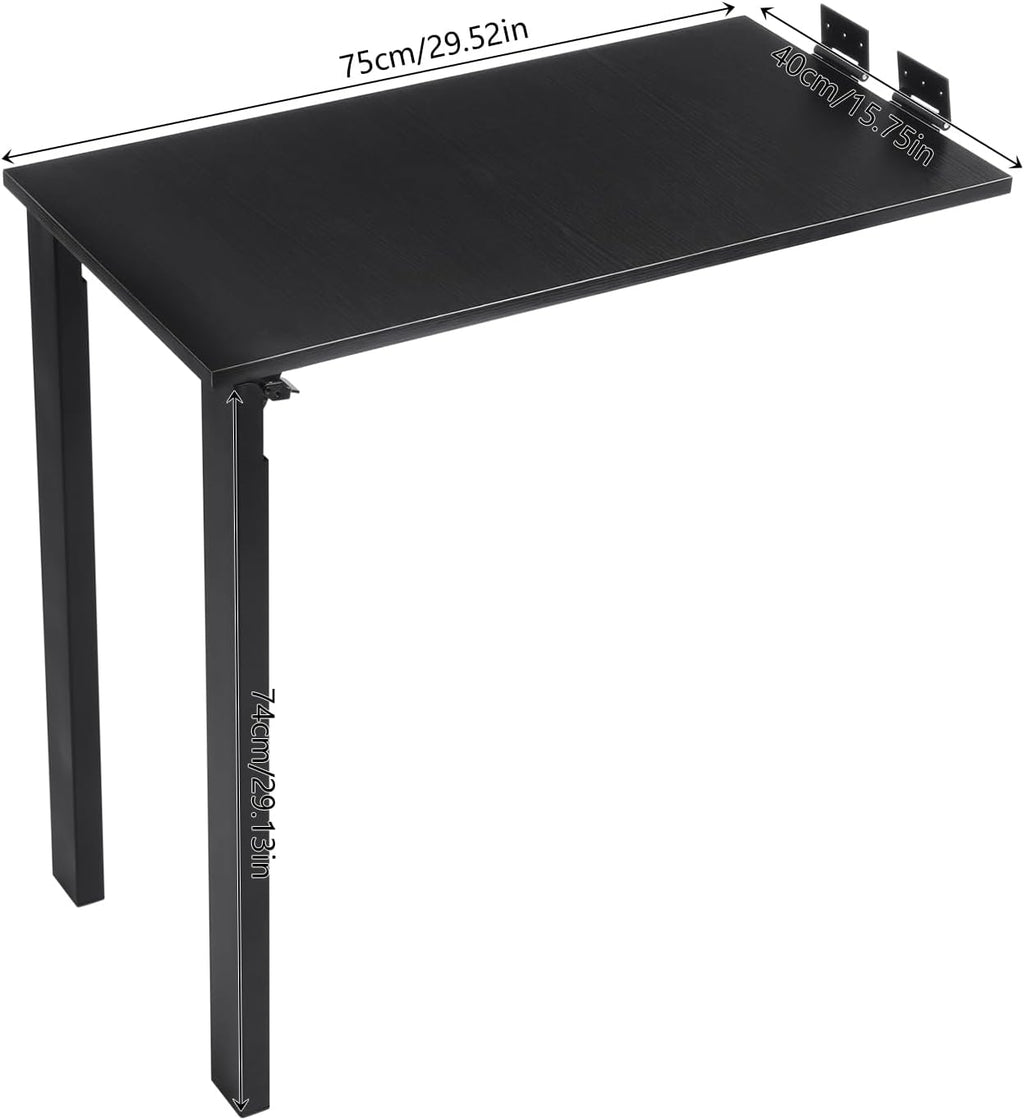 Folding Dining Table, Wall Mounted Folding Table with Support Legs, 29.52 x 15.75 x 29.13 Inch Sturdy Kitchen Desk, Wooden Desk for Small Space Bedroom Living Room Study Room Lounge Office (Black)