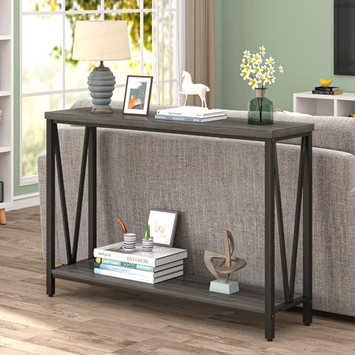 FOLUBAN Console Table for Entryway, Modern Sofa Table Behind Couch, Narrow Entry Table for Hallway, Living Room (Industrial, Dark Gray)