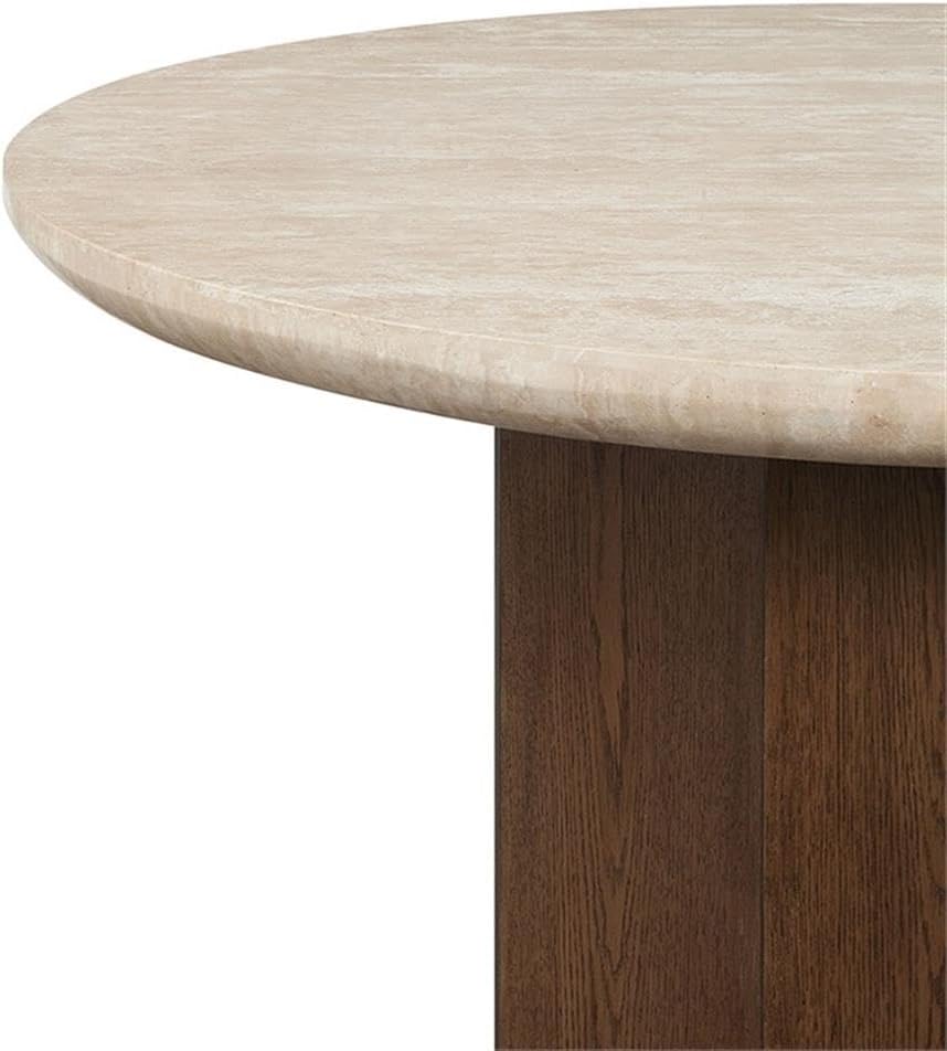 Acme Leonardo Dining Table in Travertine Top & Dark Oak